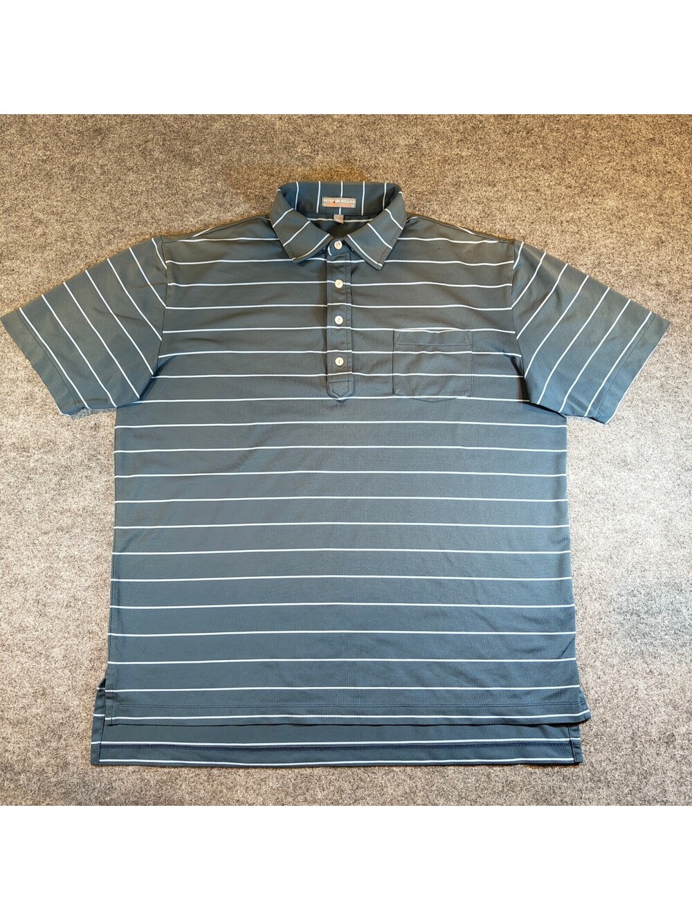 Peter Millar Summer Comfort Men's Gray Striped Golf Polo Shirt Size Large Pocket